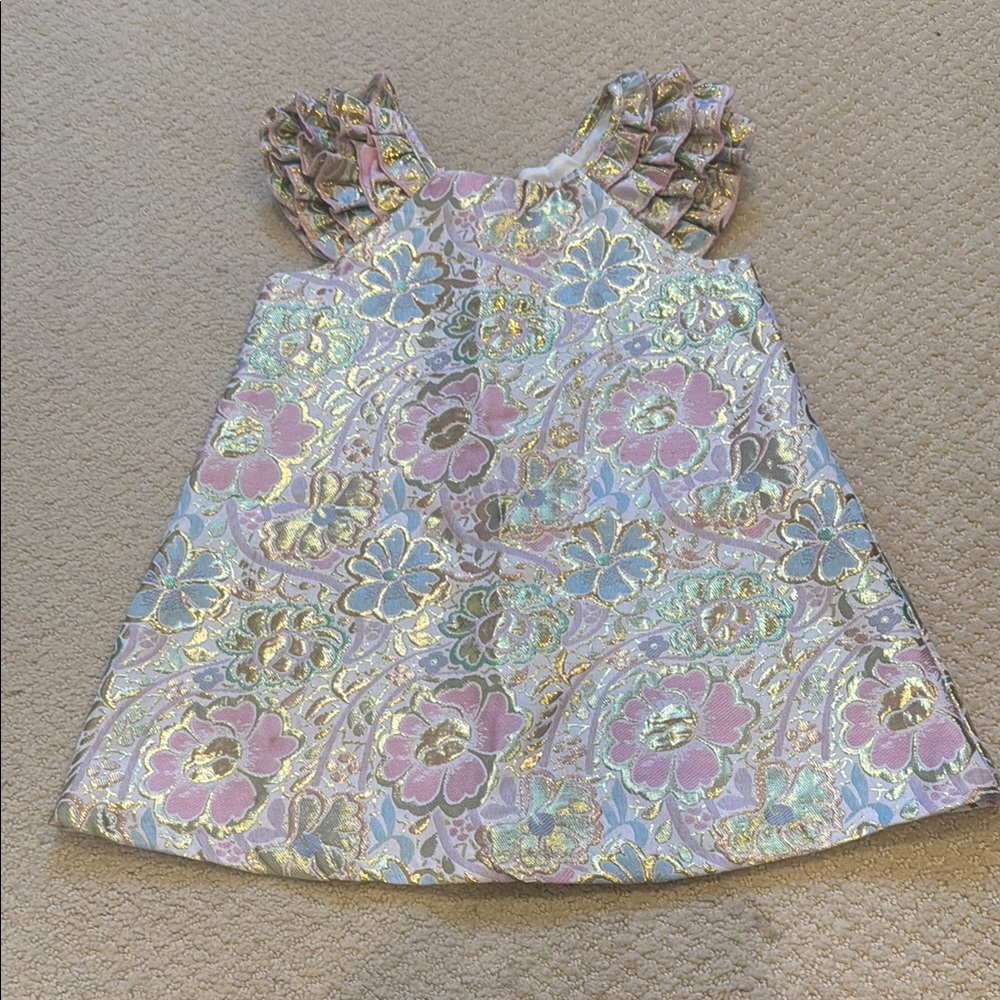 Pippa and Julie Floral Metallic Dress with Ruffled Sleeves Size 3T
